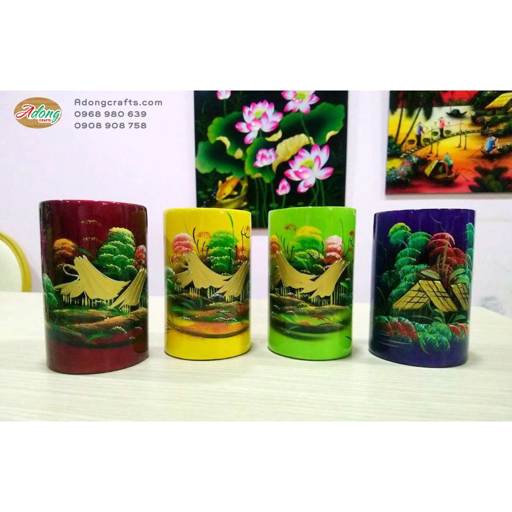 Hũ cắm bút Sơn mài cảnh Đồng quê Việt Nam