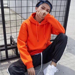 [Kèm hình thật] Áo hoodie trơn nỉ dày màu cam basic hoodie unisex