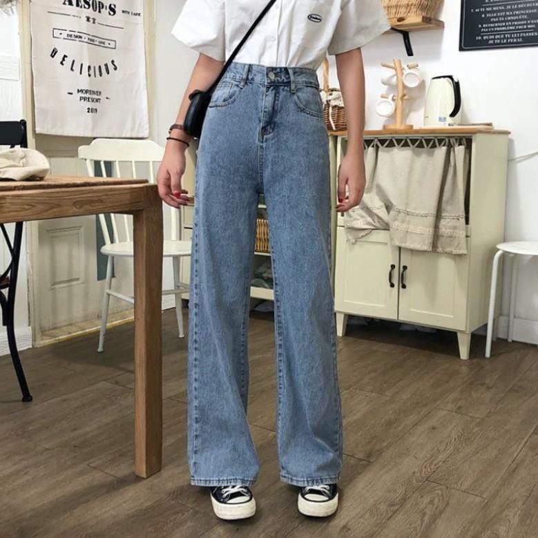 Quần Jean Nữ Ống Rộng Lưng Cao Retro Hàn Quốc Quần Bò Nữ Ống Loe Cạp Cao Vintage Ulzzang Thời Trang