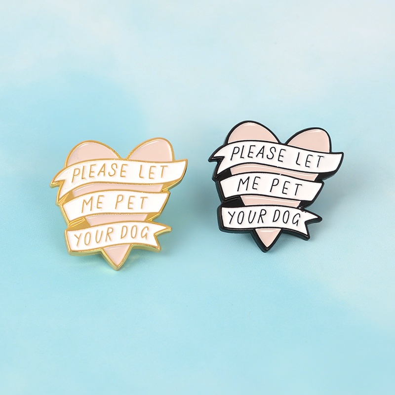 Ghim cài in chữ yêu thương thú cưng dáng trái tim đáng yêu