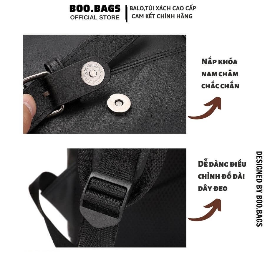 Balo Laptop, Balo Da Nam Cao Cấp Nắp Gập Khuy Bấm Chống Nước Phong Cách Hàn Quốc Boobags Boo-002