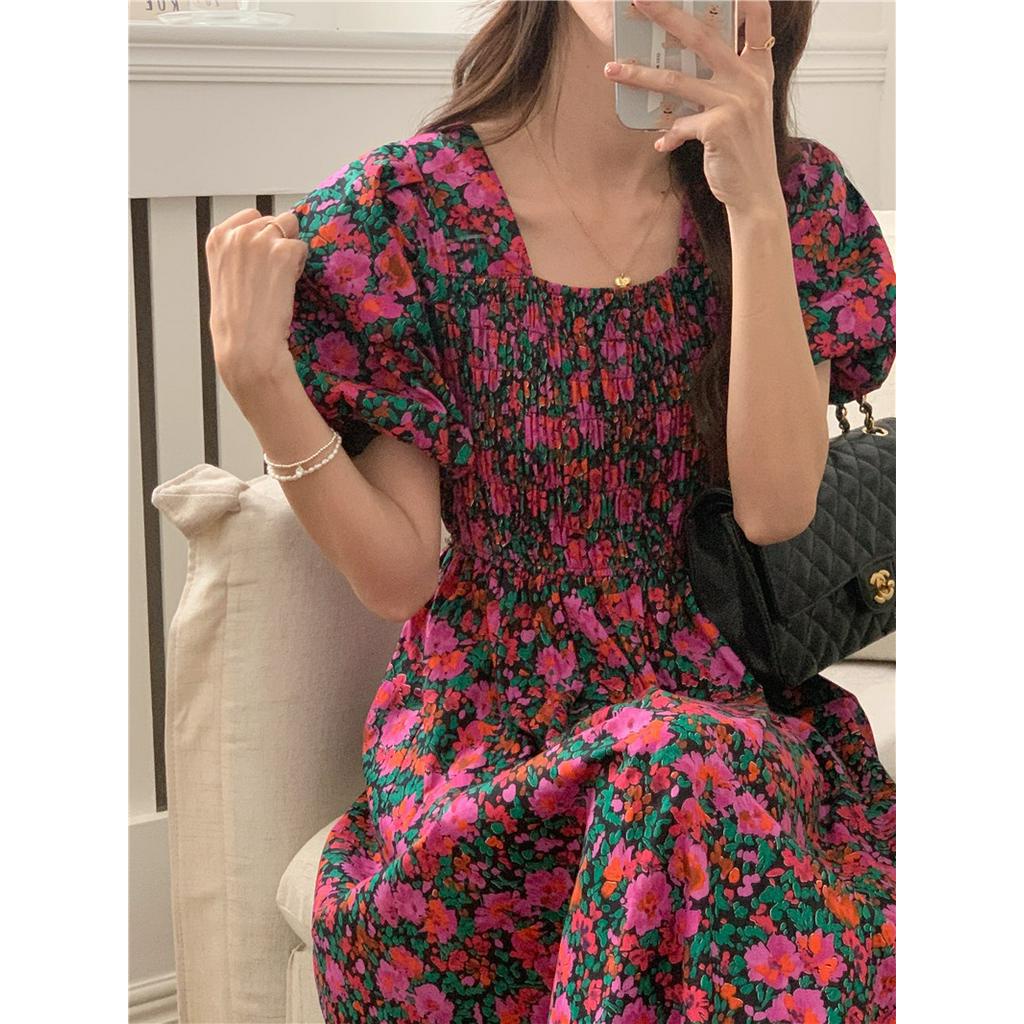 Đầm Hoa Cổ Vuông Dáng Dài Vừa Phong Cách Retro 60653