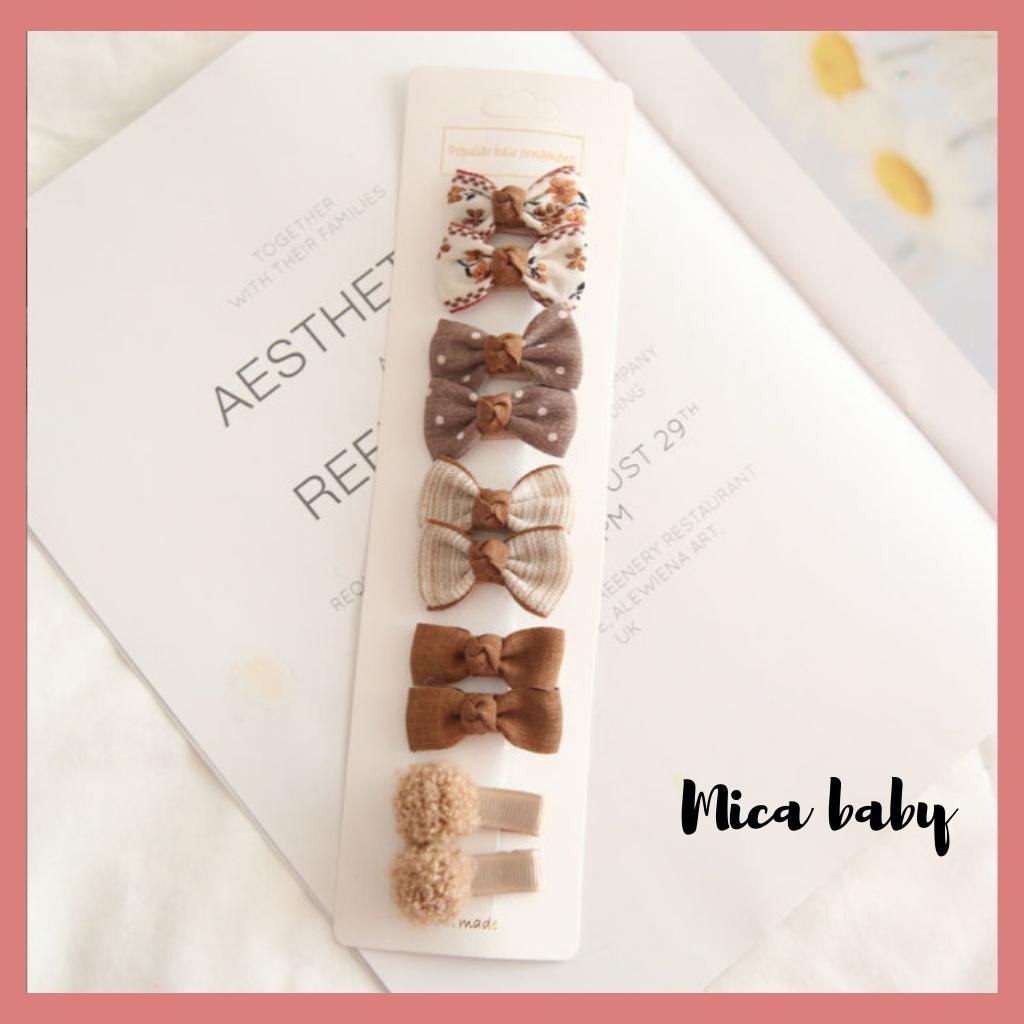 Set 10 kẹp tóc bọc vải họa tiết dễ thương cho bé gái KT26 Mica Baby