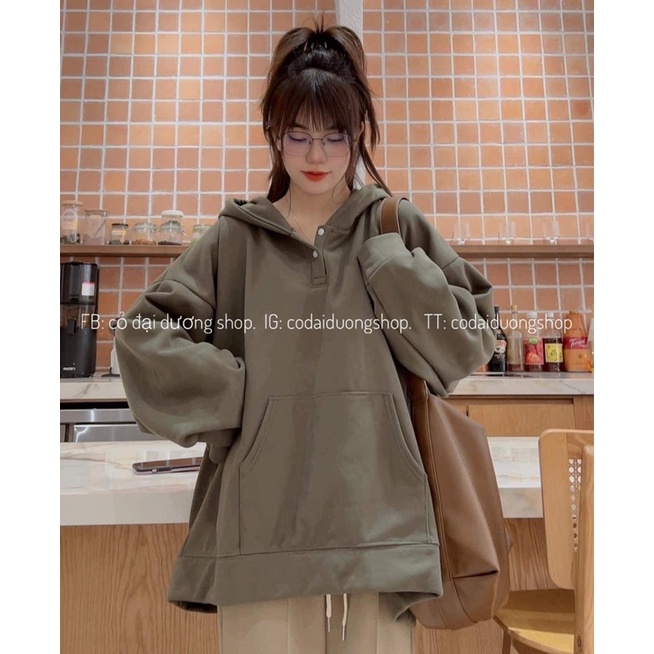 Áo hoodie cúc cổ mũ 2 lớp TC6