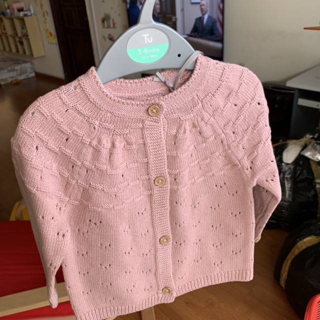 Áo khoác len Cardigan bé gái Tuclothing auth size 3-6m đến 18-24m