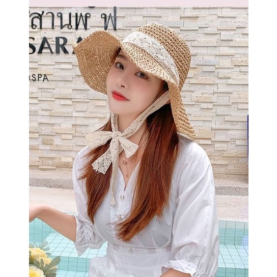 Nón cói nữ, kiểu tiểu thư, có dây nơ. Đi chơi, đi biển. Màu nâu