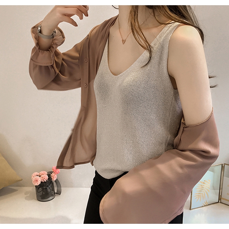 Áo không tay bằng lụa quyến rũ tươi sáng cho nữ