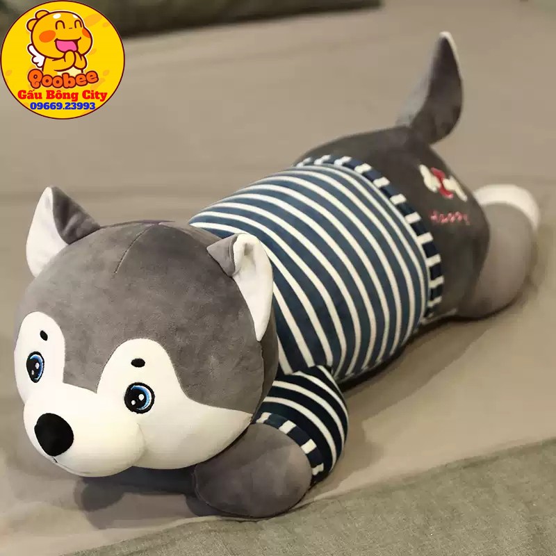 Gấu Bông Gối Ôm Chó Husky Áo Kẻ Bông Siêu Dễ Thương Quà Tặng Dành Cho Bé