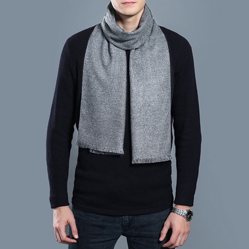 Khăn Choàng Pashmina Mềm Mại Phối Tua Rua 9 Màu Trơn Giữ Ấm Mùa Đông Cho Nam