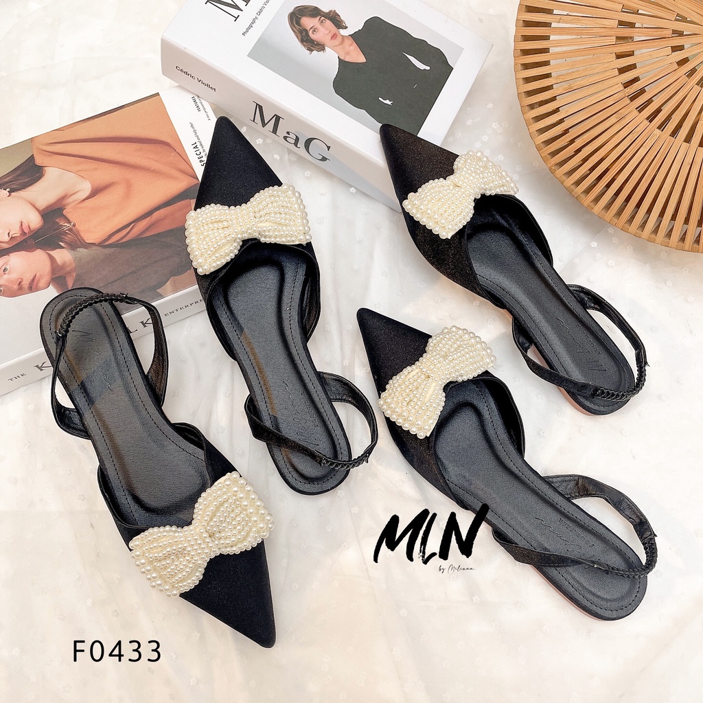 GIÀY SANDAL NỮ SLINGBACK ĐẾ BỆT BÍT MŨI PHỐI NƠ CHÂU F0433