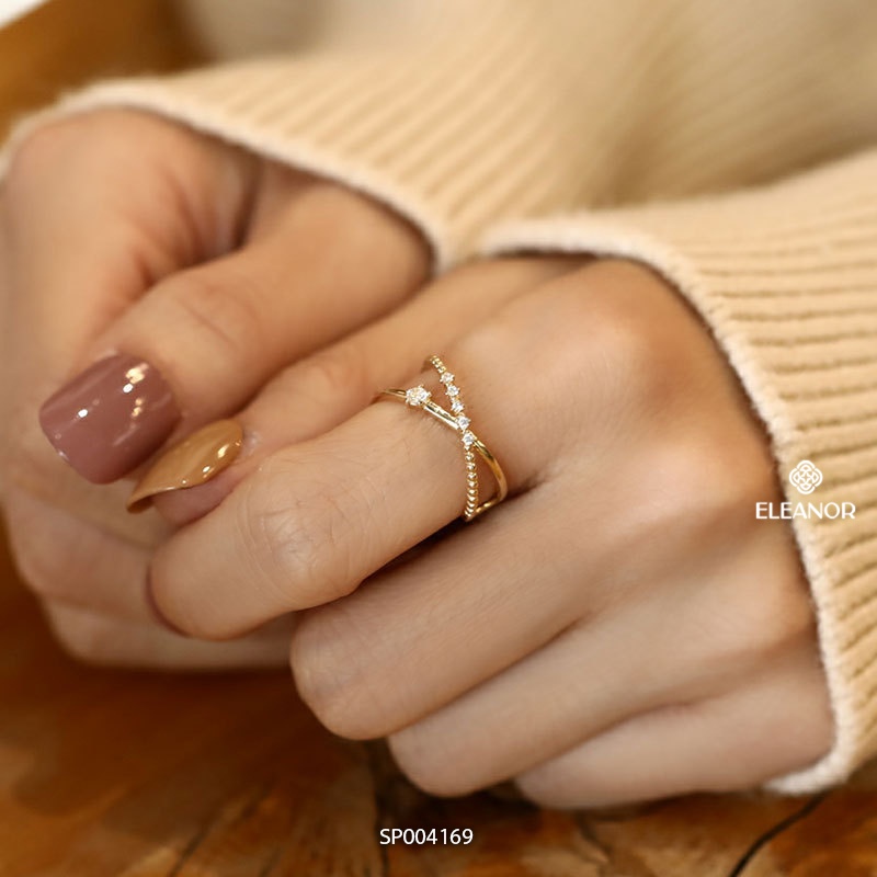 Nhẫn nữ bạc 925 Eleanor Accessories đính đá hình chữ X phụ kiện trang sức thời trang basic