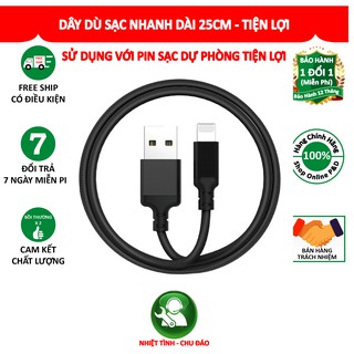 CÁP DÙ 25CM SẠC NHANH IPHONE - SỬ DỤNG KÈM PIN SẠC DỰ PHÒNG TIỆN DỤNG - MÀU ĐEN