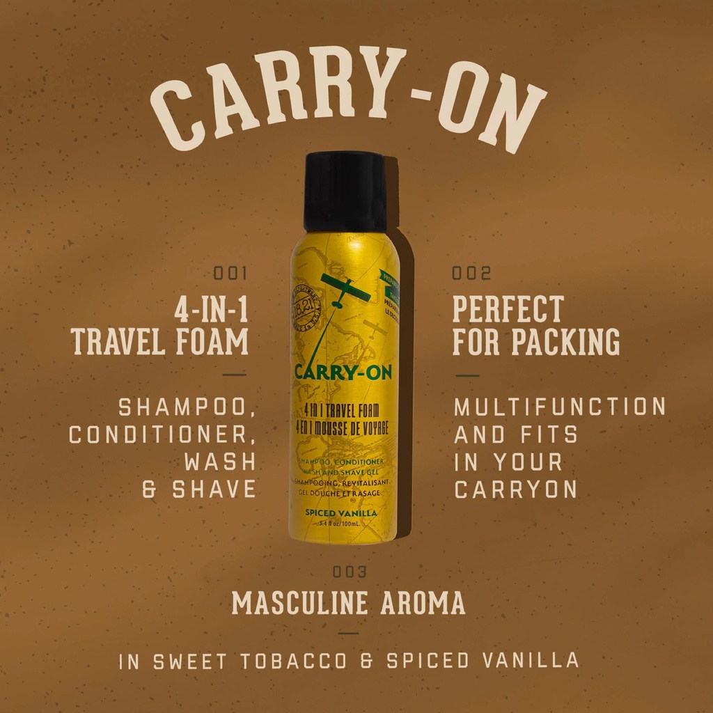 Sữa tắm, dầu gội xả, bọt cạo râu 4in1 cho nam 18.21 Man Made Carry-On Travel Foam 100ml Sweet Tobacco và Spiced Vanilla