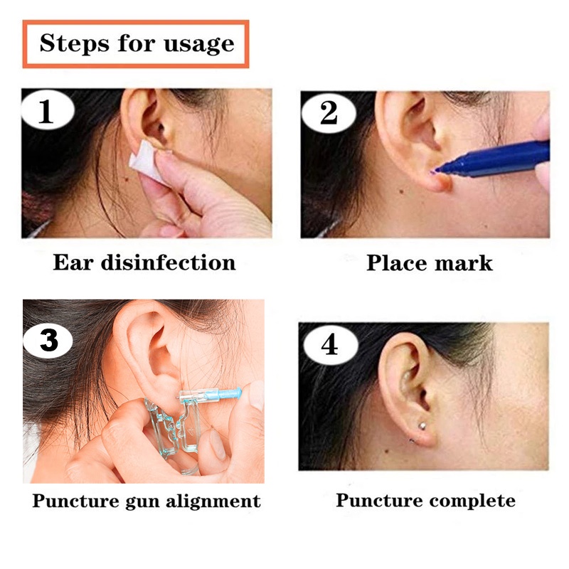 Bộ Súng Bấm Lỗ Tai Không Gây Đau Dùng Một Lần Kèm Bông Tai Đính Kim Cương