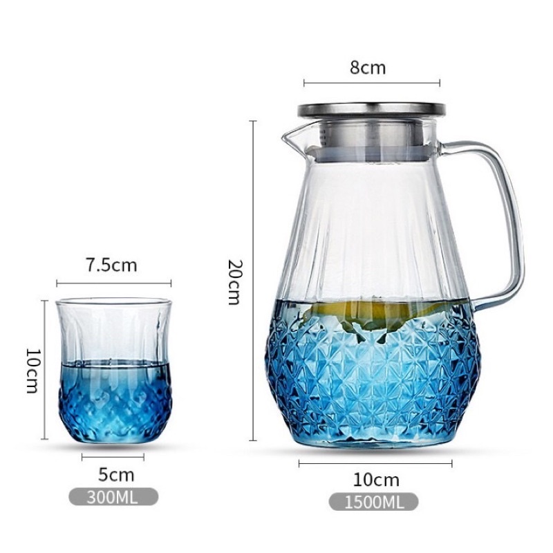 Bình nước thủy tinh xanh ngọc 1.5L cao cấp nắp inox