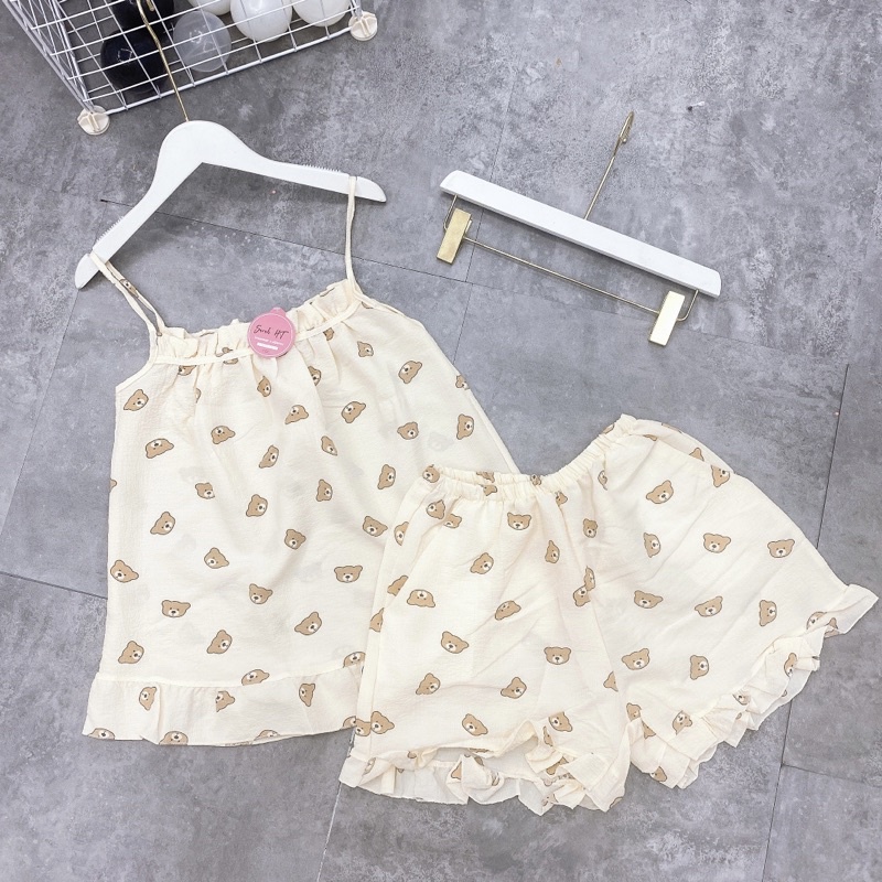 Bộ hai dây chất đũi xốp mặc nhà siêu xinh hoạ tiết dễ thương