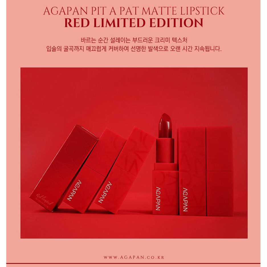 Son Thỏi Siêu Lì Lên Màu Tuyệt Đẹp Phong Cách Hàn Quốc Red Limited Pit A Pat Lipstick (100% Korea)