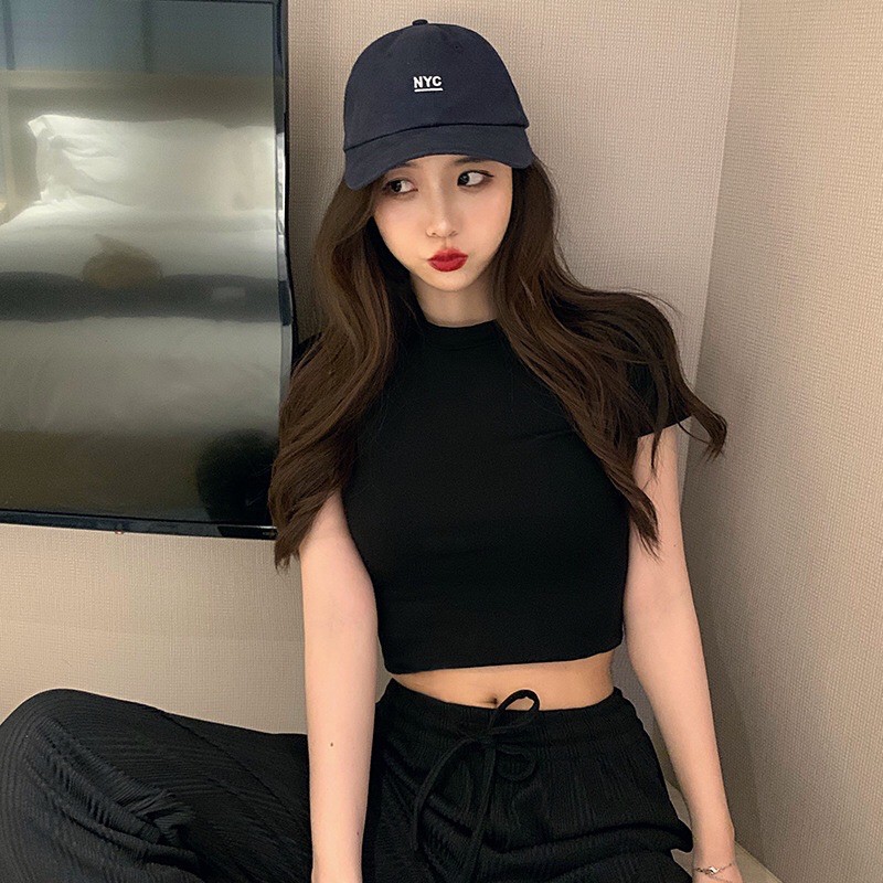 Áo phông croptop cộc tay basic chất đẹp co dãn nhẹ | BigBuy360 - bigbuy360.vn