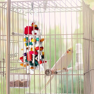 ♥ Ready Bird Parrot Wood Building Blocks Bite String Hanging Cage Swing Chewing Toy