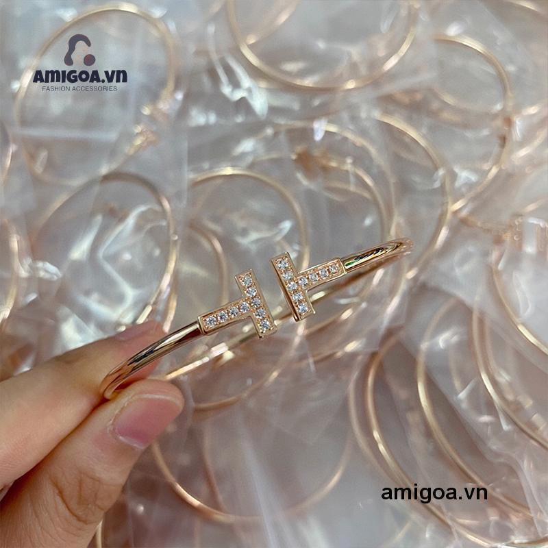 ✨✨Vòng tay hở hình chữ T đính đá zircon cổ điển dễ phối đồ thời trang cho nữ