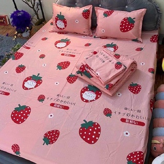 1m6 / 1m8 Bộ chăn hè ga gối kèm vỏ gối ôm set 5 món mẫu DÂU HỒNG mới 2021