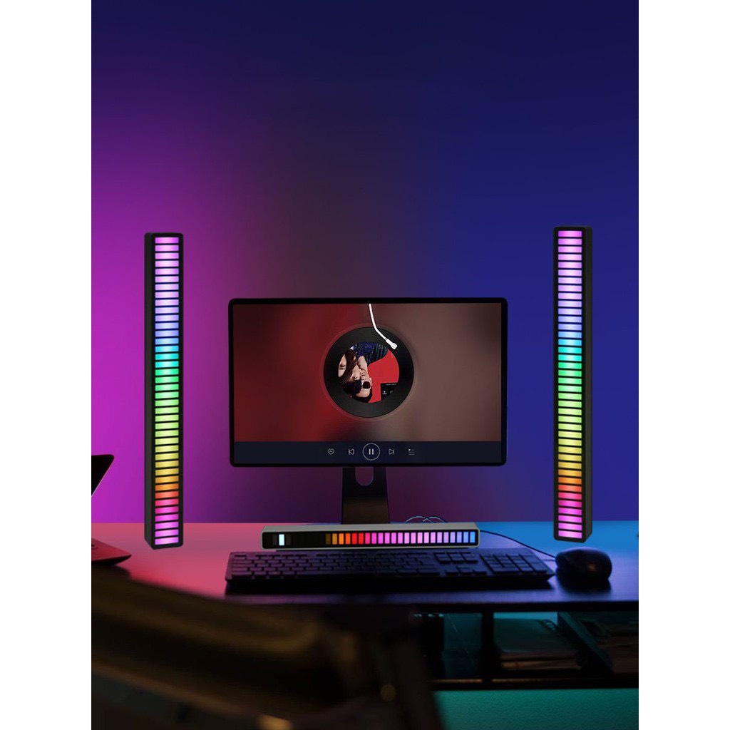 Đèn LED RGB Nháy Theo Nhịp Điệu Nhạc, Đèn Cảm Ứng Âm Thanh Decor Trang Trí Máy Tính Siêu Đẹp Tặng Kèm Sạc Type C