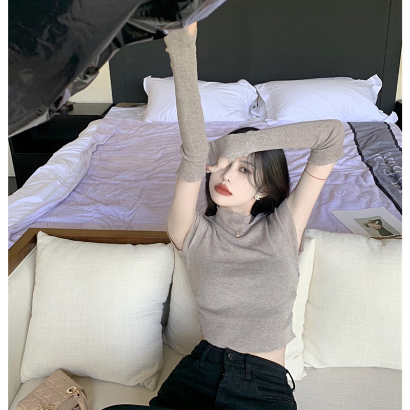 Áo Croptop Tay Dài Dáng Ôm Gợi Cảm Thời Trang Cho Nữ