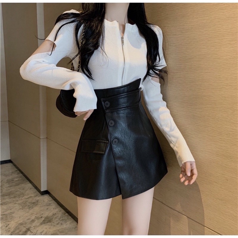 Chân Váy Da Nữ Cạp chéo 3 cúc_Quần giả váy phong cách Hàn Quốc😍cực Sexy😍Ảnh Thật | BigBuy360 - bigbuy360.vn