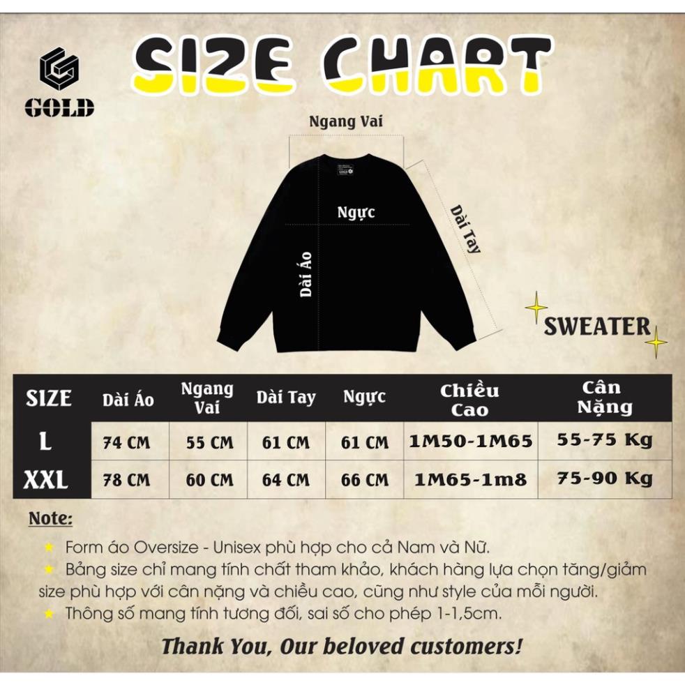 Áo nỉ Sweater Nam Nữ Gold Style, Form RỘNG CHUẨN Xu Hướng, áo Tay dài nỉ bông Cao Cấp Unisex. KKIM Shop