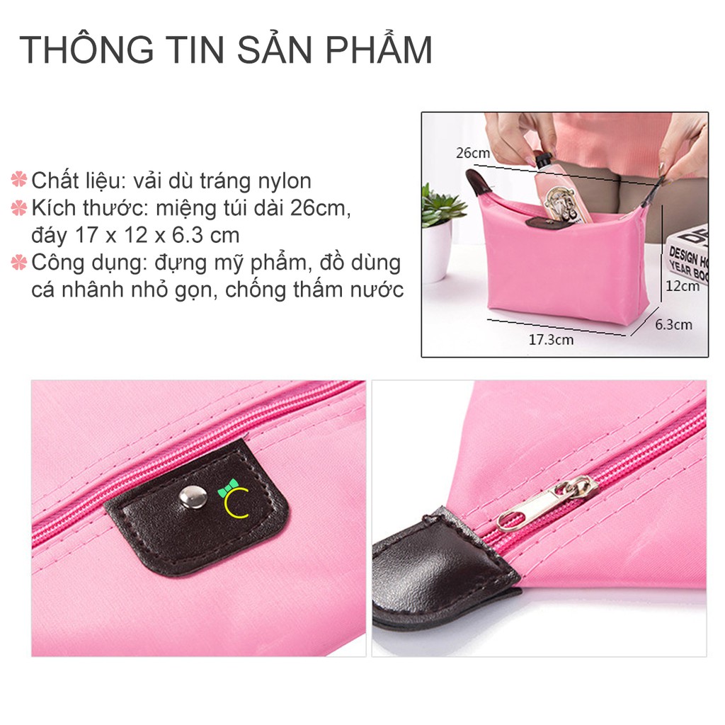 Túi mỹ phẩm xếp gọn chống thấm nước, kích thước 17 x 12 cm đáy 6 cm - Cami - CMPK123