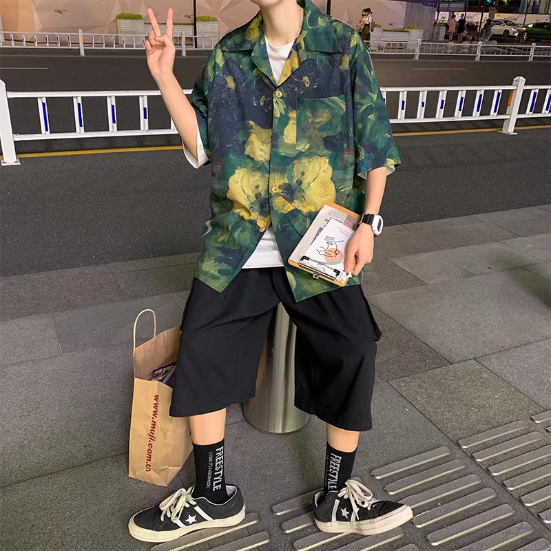 Áo Sơ Mi Đi Biển Tay Ngắn Dáng Rộng Phong Cách Retro Thời Trang Cho Nam Giới Có Size M-3xl