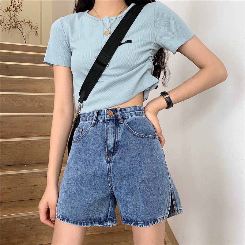 Quần Short Denim Lưng Cao Phong Cách Hàn Quốc Dành Cho Nữ