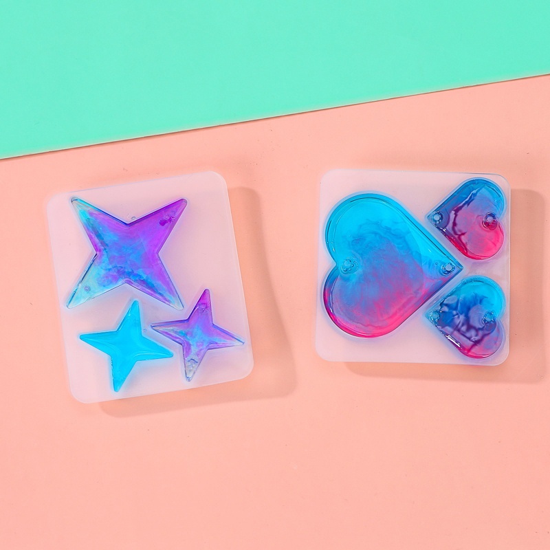 Khuôn Silicone Làm Móc Khóa Resin Epoxy Hình Trái Tim Ngôi Sao Trang Trí Nhà Cửa