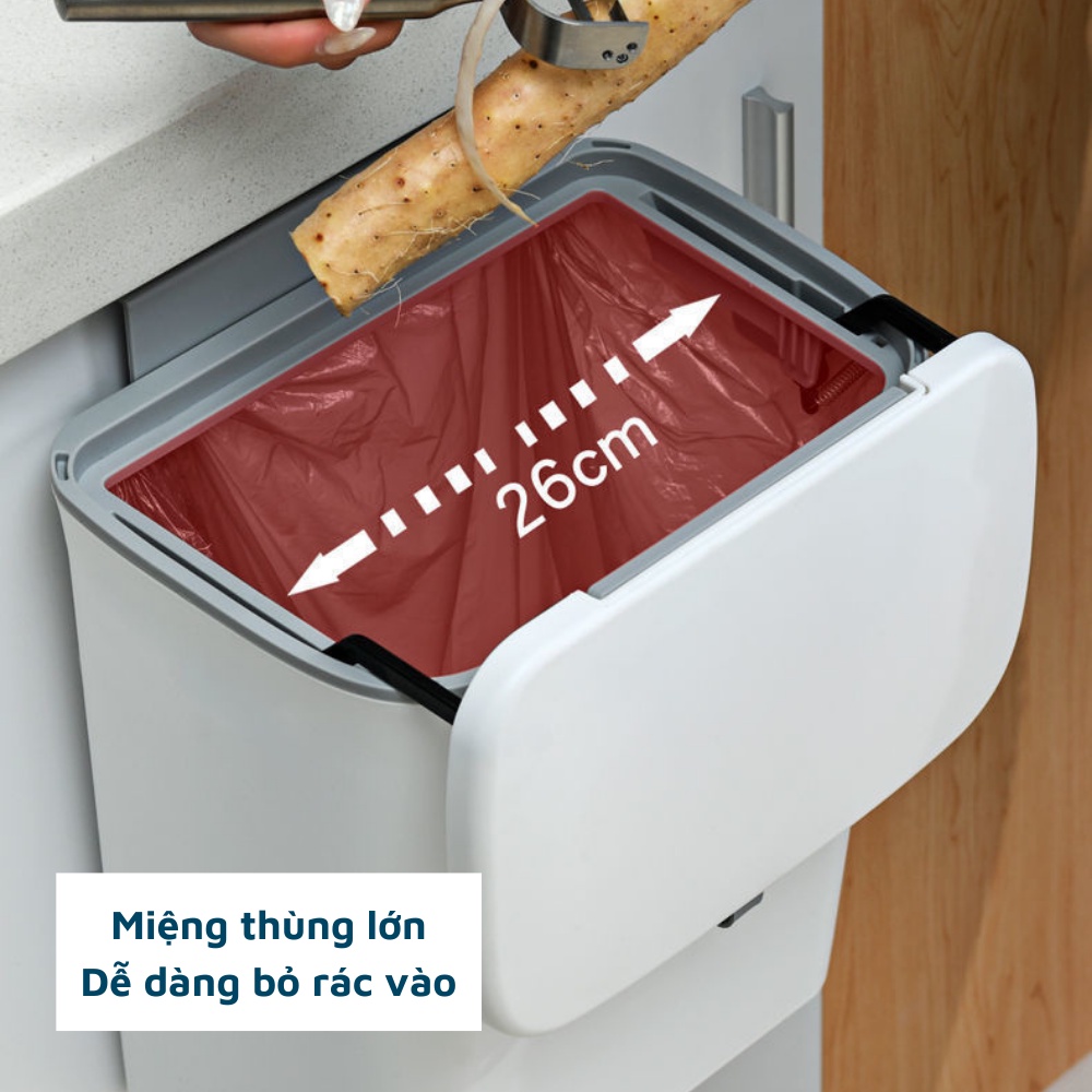 Thùng rác nhựa PVC treo gắn tủ bếp tiện lợi thùng rác văn phòng có nắp đậy thông minh