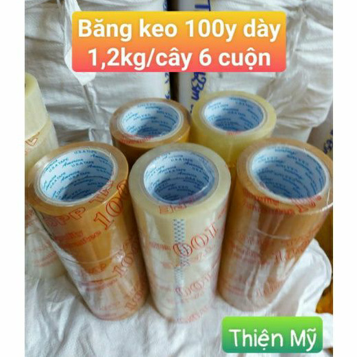 [Xả kho] Băng keo trong, vàng đục 100y dày (đủ 1,2kg/cây 6 cuộn)