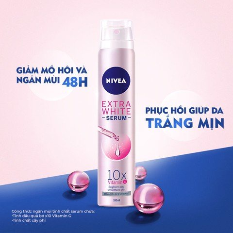 Xịt Khử Mùi Trắng Mịn Nivea Extra White Serum Spray 100ml