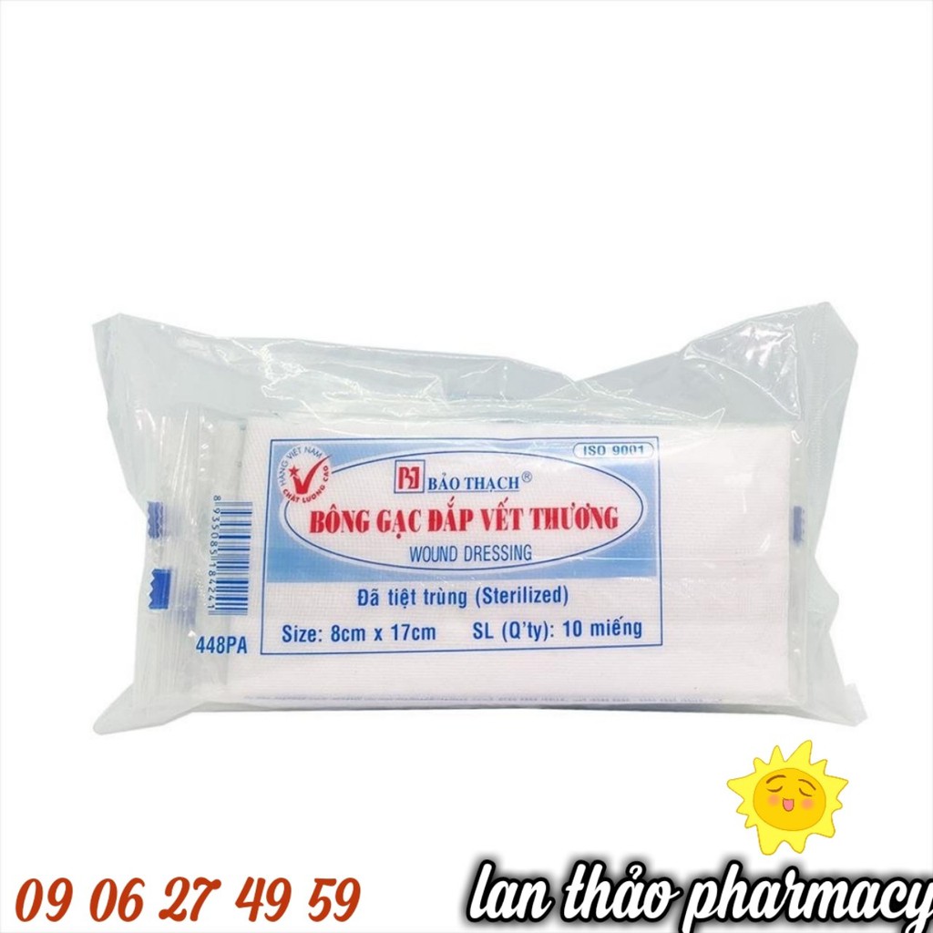 BÔNG GẠC ĐẮP VẾT THƯƠNG BẢO THẠCH 8X17 BỊCH 10 MIẾNG
