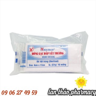 BÔNG GẠC ĐẮP VẾT THƯƠNG BẢO THẠCH 8X17 BỊCH 10 MIẾNG