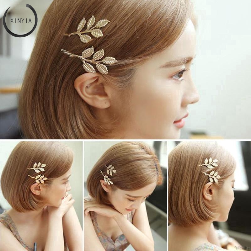 Kẹp tóc hình chiếc lá Chất liệu hợp kim sáng bóng cho nữ