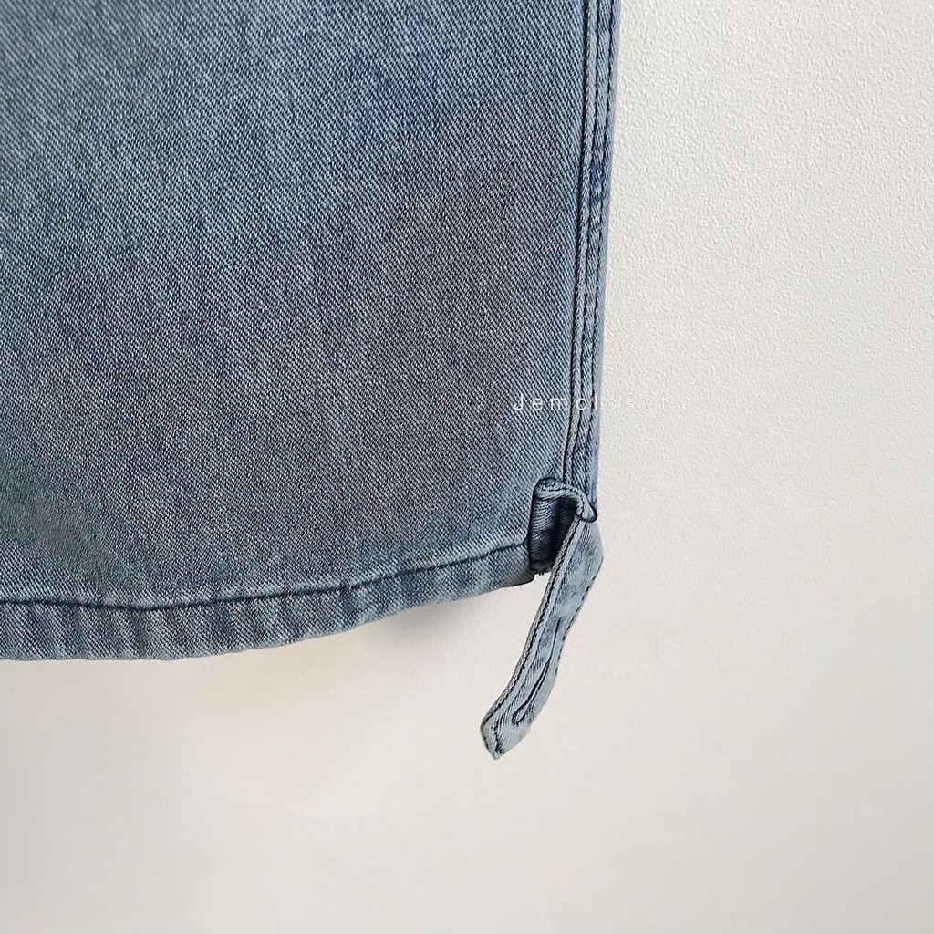 Quần Jean Ống Suông JEM CLOSET Màu Xanh Xám Quần Bò Nữ Lưng Cao VALL Có Túi Bên Hông Phong Cách Ullzang Cá Tính 2492