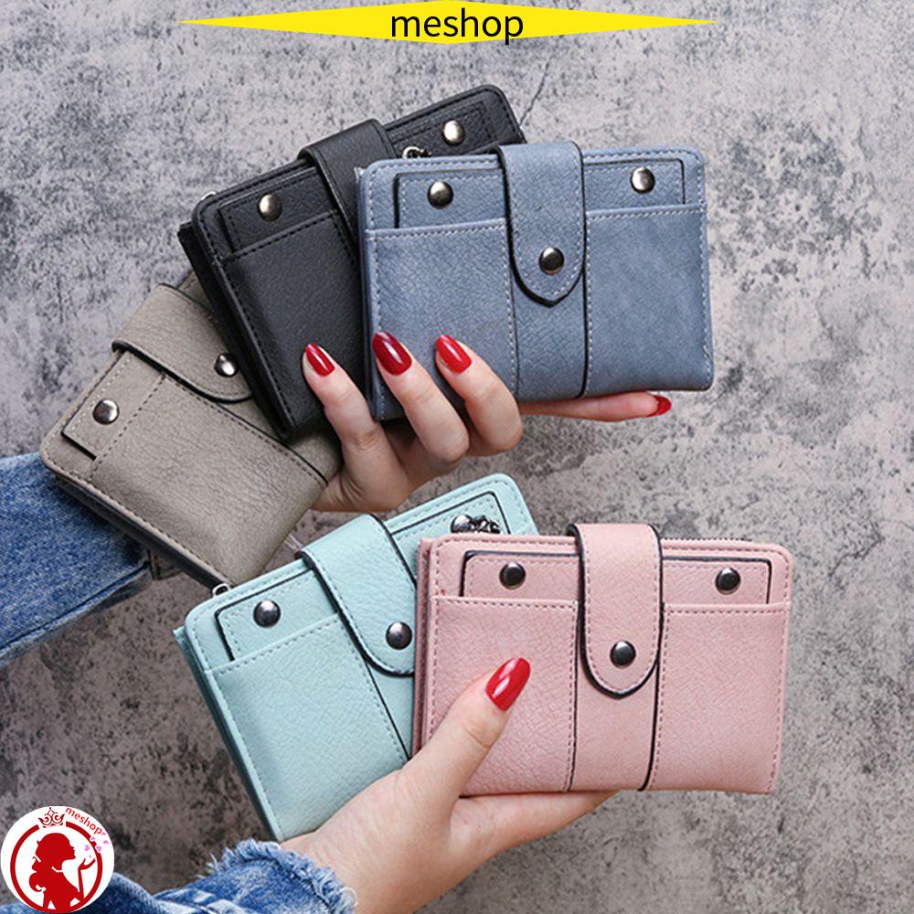 Ví Da PU Ngắn Màu Trơn Thời Trang Cho Nữ