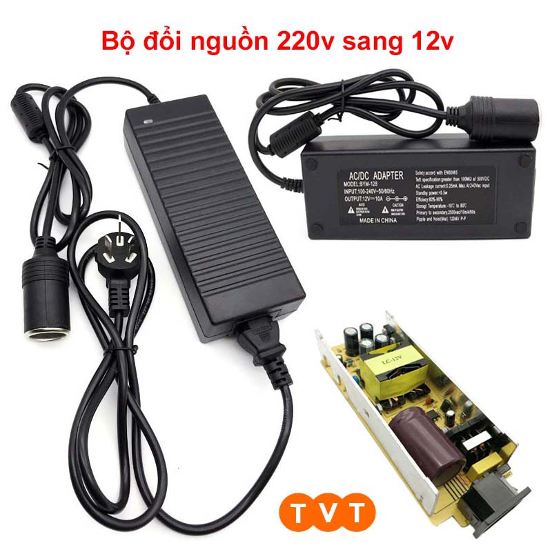 Adapter đổi nguồn điện 220V- 12V- 10A- 120W bộ đổi nguồn 12V-10A-120W chân cắm tẩu ô tô