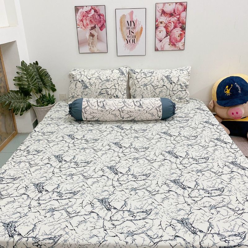 BỘ 4 DRAP GA THUN LANH HÀN  VÂN ĐÁ MỀM MƯỚT SANG CHẢNH COOL NGẦU