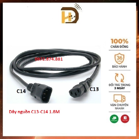 Cáp nối dài dây nguồn,dây nguồn C13-C14 1.8m lõi đồng Tiết diện lõi 3x0,75mm2