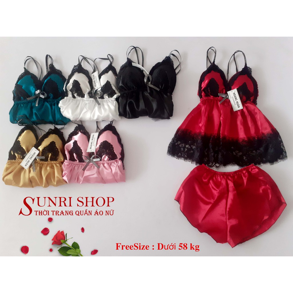 Bộ Ngủ Sexy Quyến Rũ Thoáng Mát Sunri Shop , Bộ Ngủ Chất Liệu Phi Lụa Áo Có Mút Ngực Freesize 58kg Trở Xuống | BigBuy360 - bigbuy360.vn