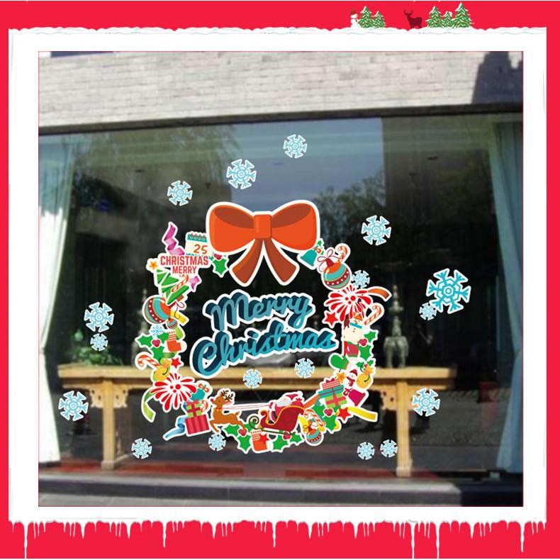 Decal trang trí giáng sinh ông già noel vòng hoa chuông người tuyết cây thông noel