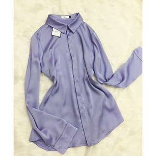 Áo sơ mi nữ màu tím💖Freeship💖Áo lụa dài tay cổ đức vải đẹp