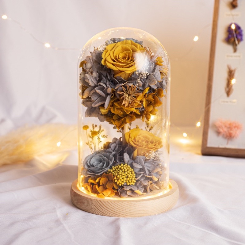 [ Sẵn màu hồng ]  Quà tặng sinh nhật - Trụ thuỷ tinh hoa hồng vĩnh cửu