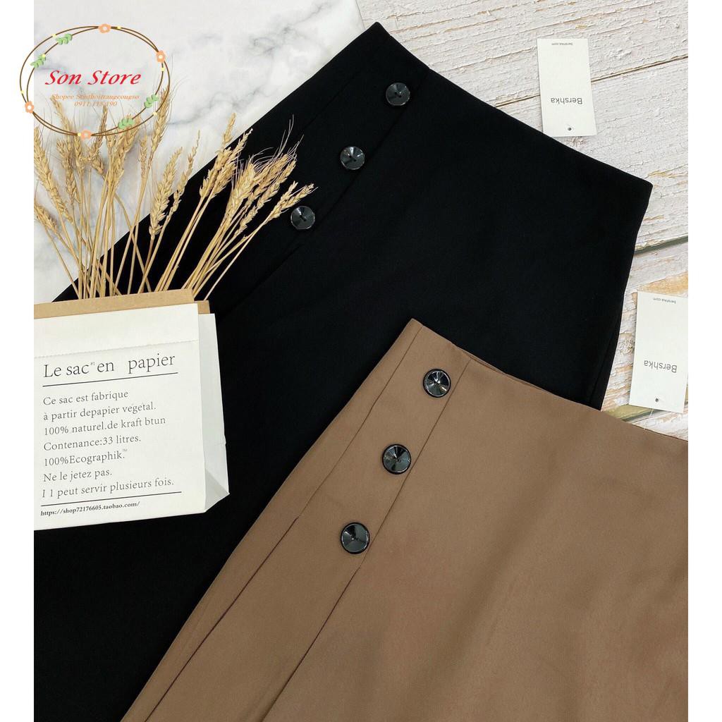 Chân váy midi công sở phối cúc xếp ly dài qua gối | BigBuy360 - bigbuy360.vn