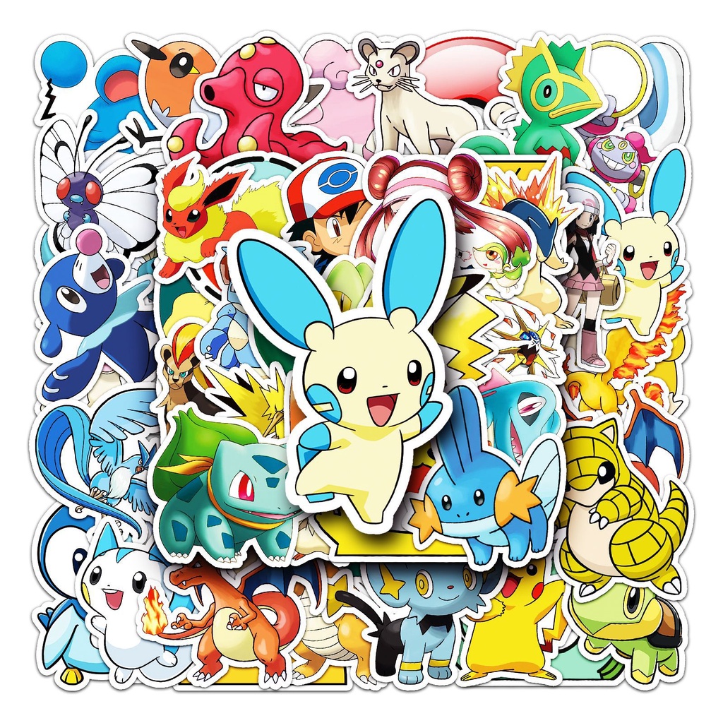 Combo 30 Sticker Chống Nước Decal Dán Điện Thoại Laptop Mũ Bảo Hiểm Vali Guitar Bình Nước [POKEMON PIKACHU]